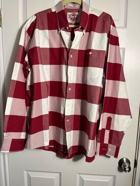 NWT Larro Red White Buffalo Check Button-Down Shirt XXL